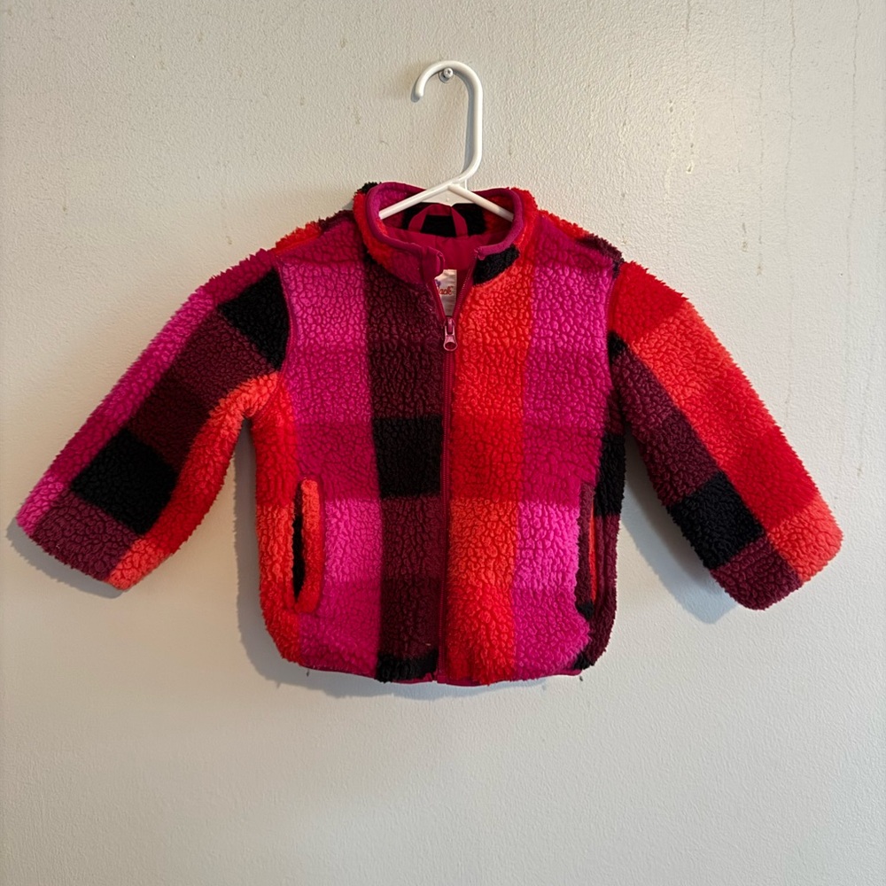 Plaid Fleece Jacket in Red and Pink